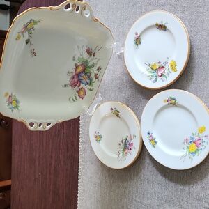 Vintage Royal Worcester Bone China Square Cake Plate + 6 Round Dessert Plates